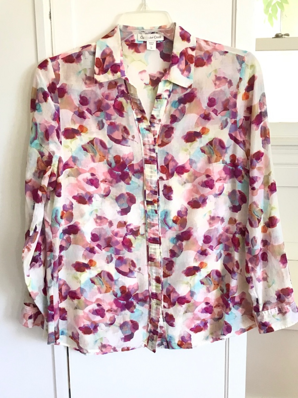 COLDWATER CREEK Cotton Silk Floral Blouse Button Down Top Women’s Size 14